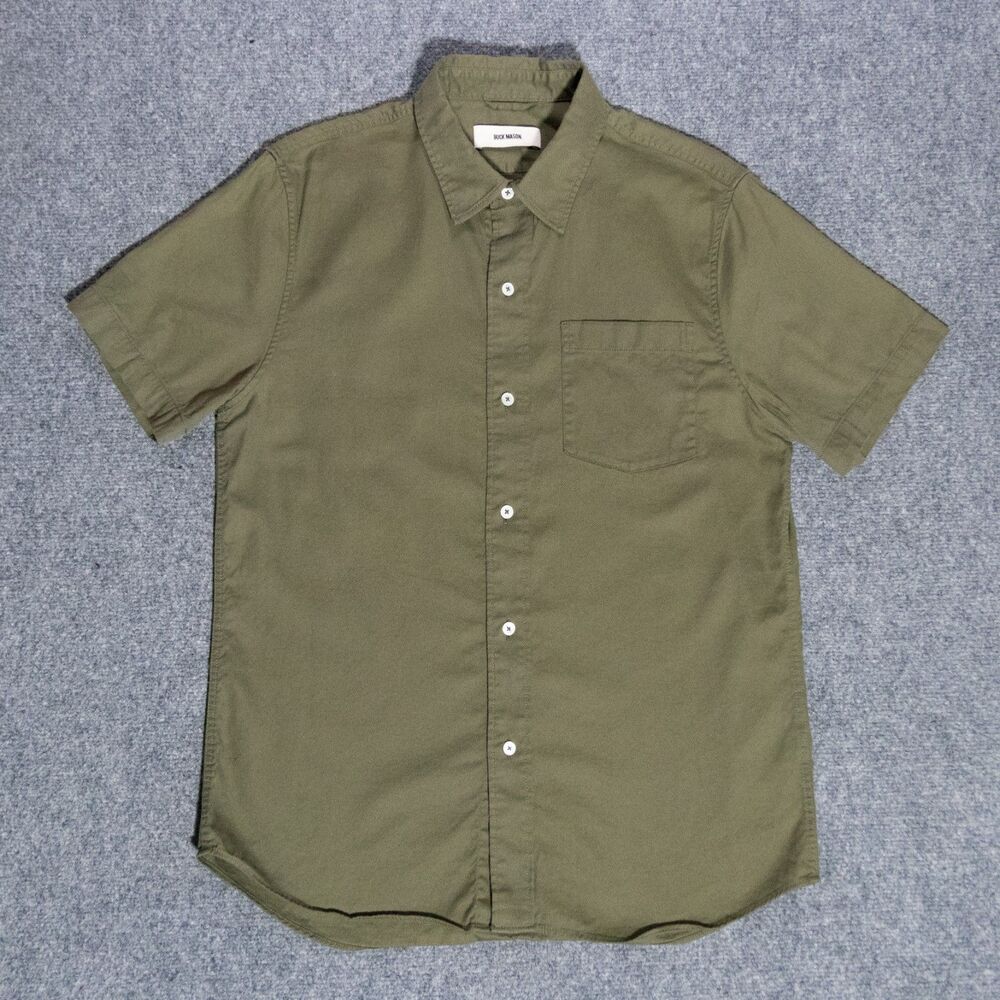 Buck Mason Draped Twill One Pocket Shirt Short Sleeve Button Men's Medium Green